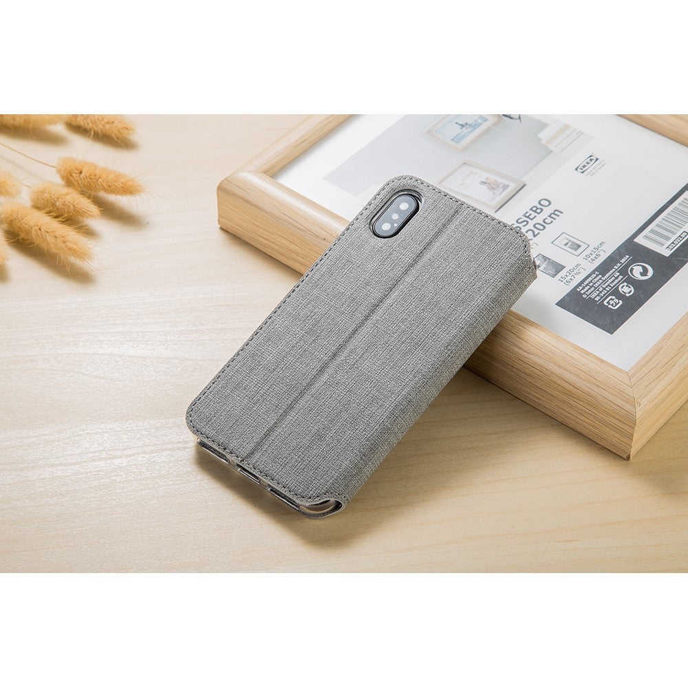 VILI DMX Cross Texture PU Leather iPhone XS Max Case - Grey