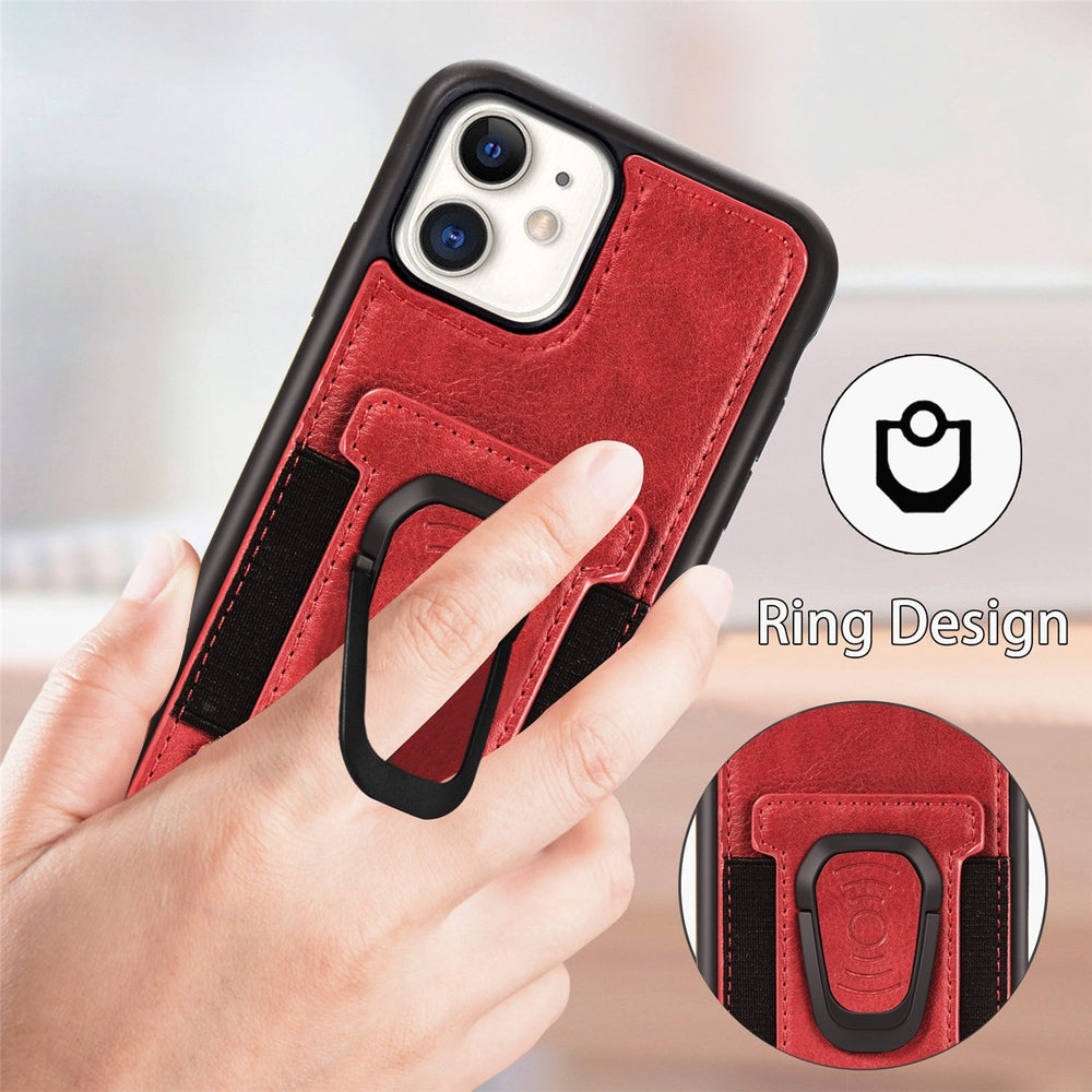 iPhone 12 Pro Max Case With Metal Ring holder and Cardholder - Red
