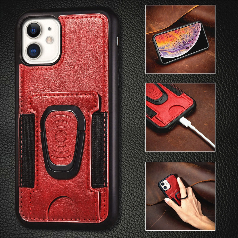 iPhone 12 Pro Max Case With Metal Ring holder and Cardholder - Red