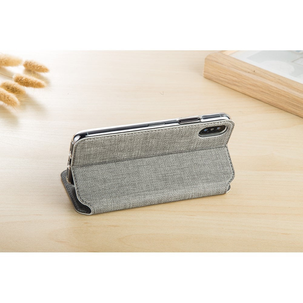 VILI DMX Cross Texture PU Leather iPhone XS Max Case - Grey