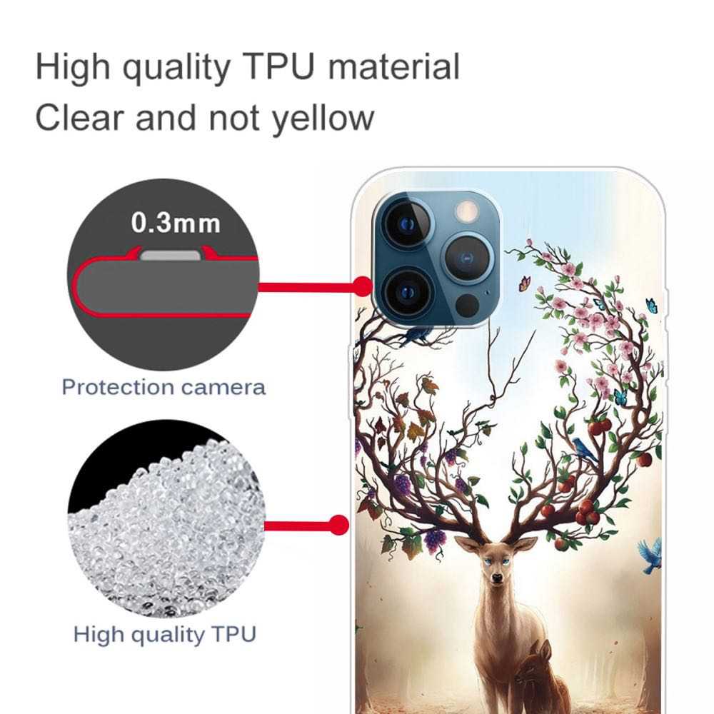 iPhone 12 / iPhone 12 Pro Case Made With TPU - Flowered Elk Pattern