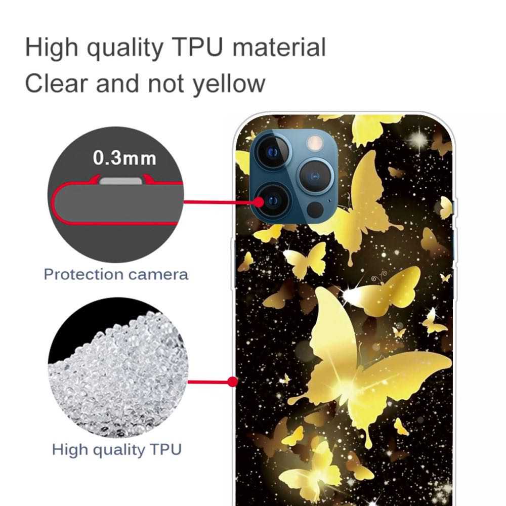 iPhone 12 / iPhone 12 Pro Case With Soft TPU - Gold Butterflies