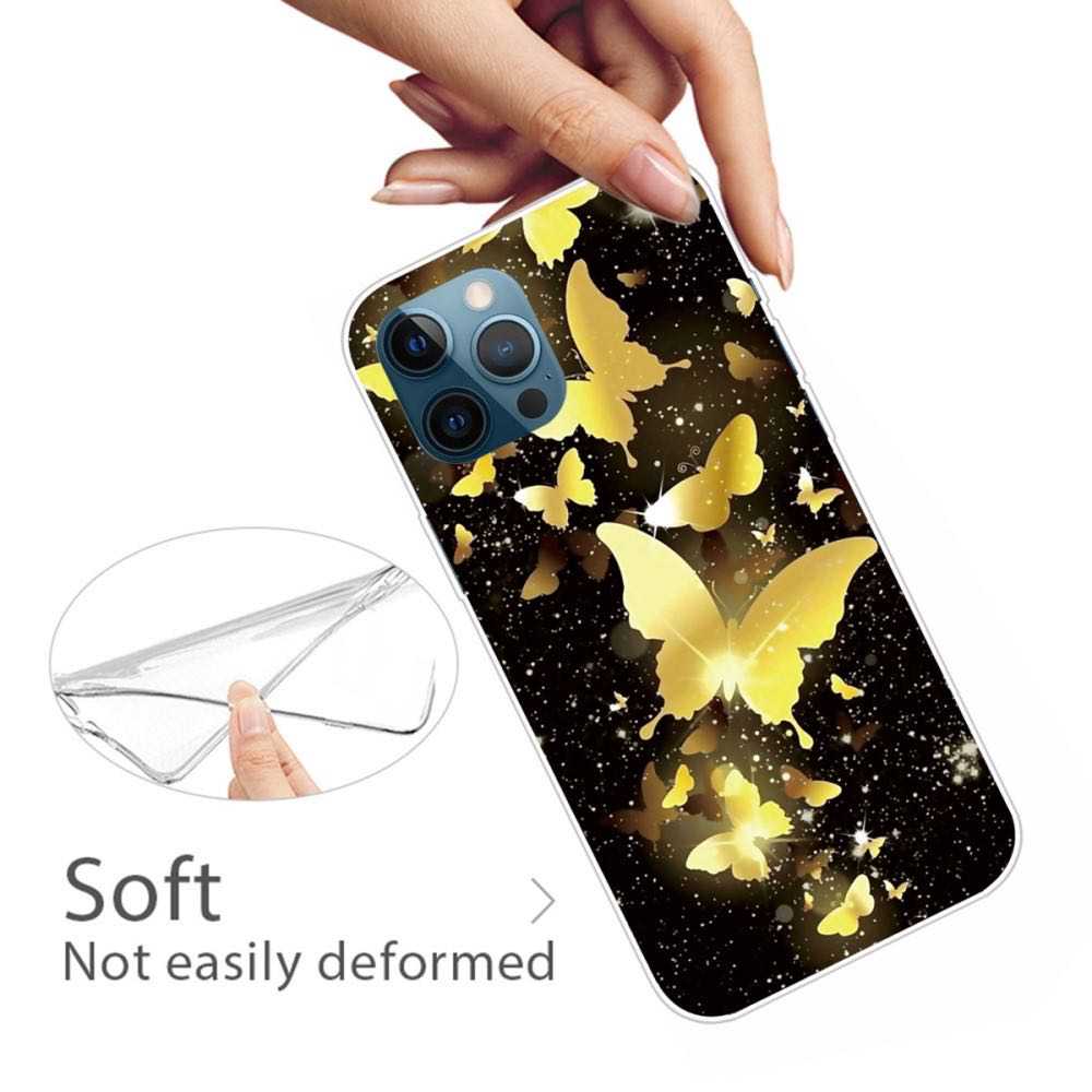 iPhone 12 / iPhone 12 Pro Case With Soft TPU - Gold Butterflies