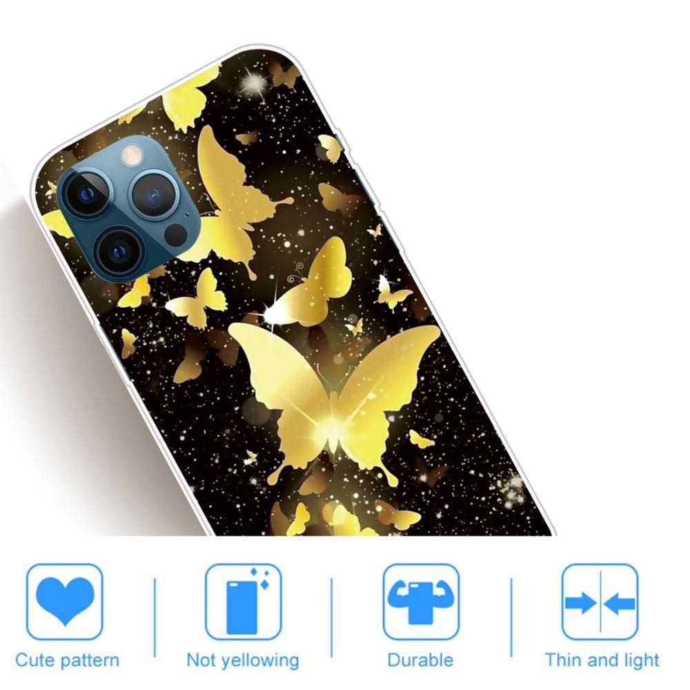 iPhone 12 / iPhone 12 Pro Case With Soft TPU - Gold Butterflies