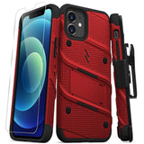 ZIZO BOLT Series iPhone 12, iPhone 12 Pro Case With Tempered Glass - Red