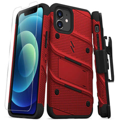 iPhone 12 / iPhone 12 Pro Case ZIZO BOLT Series Tempered Glass - Red