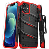 iPhone 12 / iPhone 12 Pro Case With Tempered Glass - Black & Red