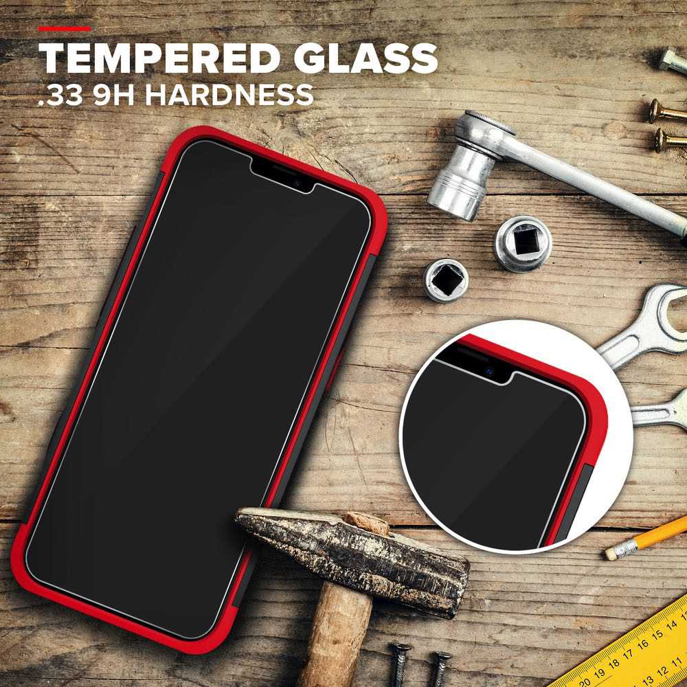 iPhone 12 / iPhone 12 Pro Case With Tempered Glass - Black & Red