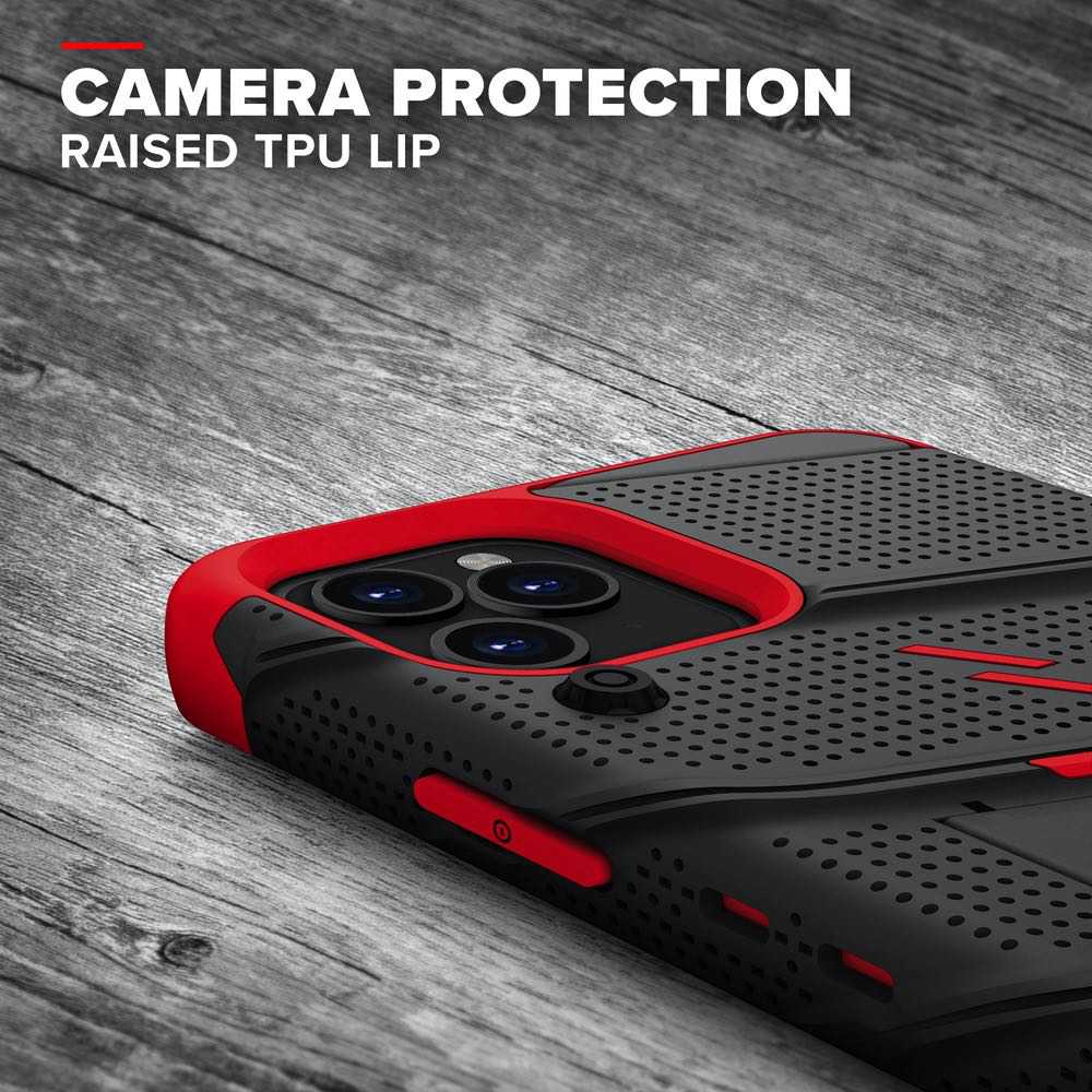 iPhone 12 / iPhone 12 Pro Case With Tempered Glass - Black & Red