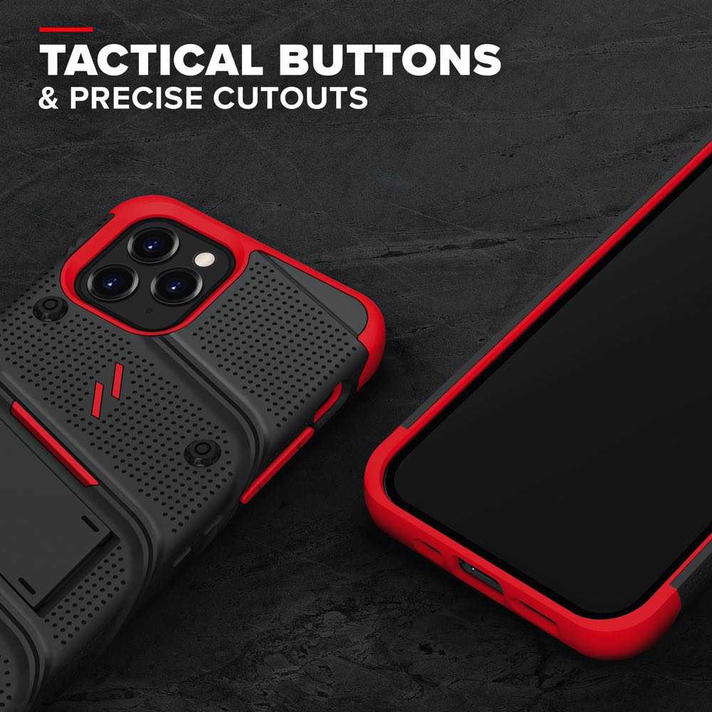 iPhone 12 / iPhone 12 Pro Case With Tempered Glass - Black & Red