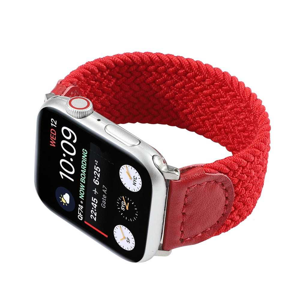 Apple Watch Strap Nylon + PU Leather Braided 49/45/44/42mm - Red