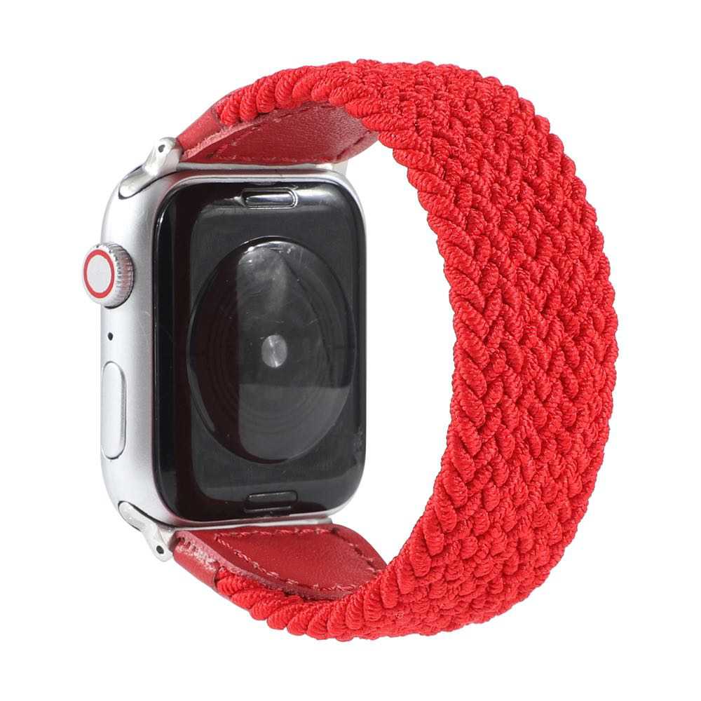 Apple Watch Strap Nylon + PU Leather Braided 49/45/44/42mm - Red