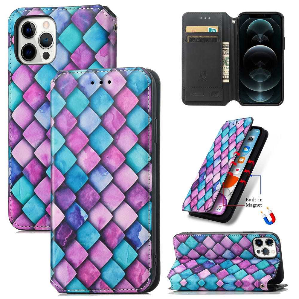 iPhone 12 Pro / iPhone 12 Case PU Leather - Purple Scales Drawing