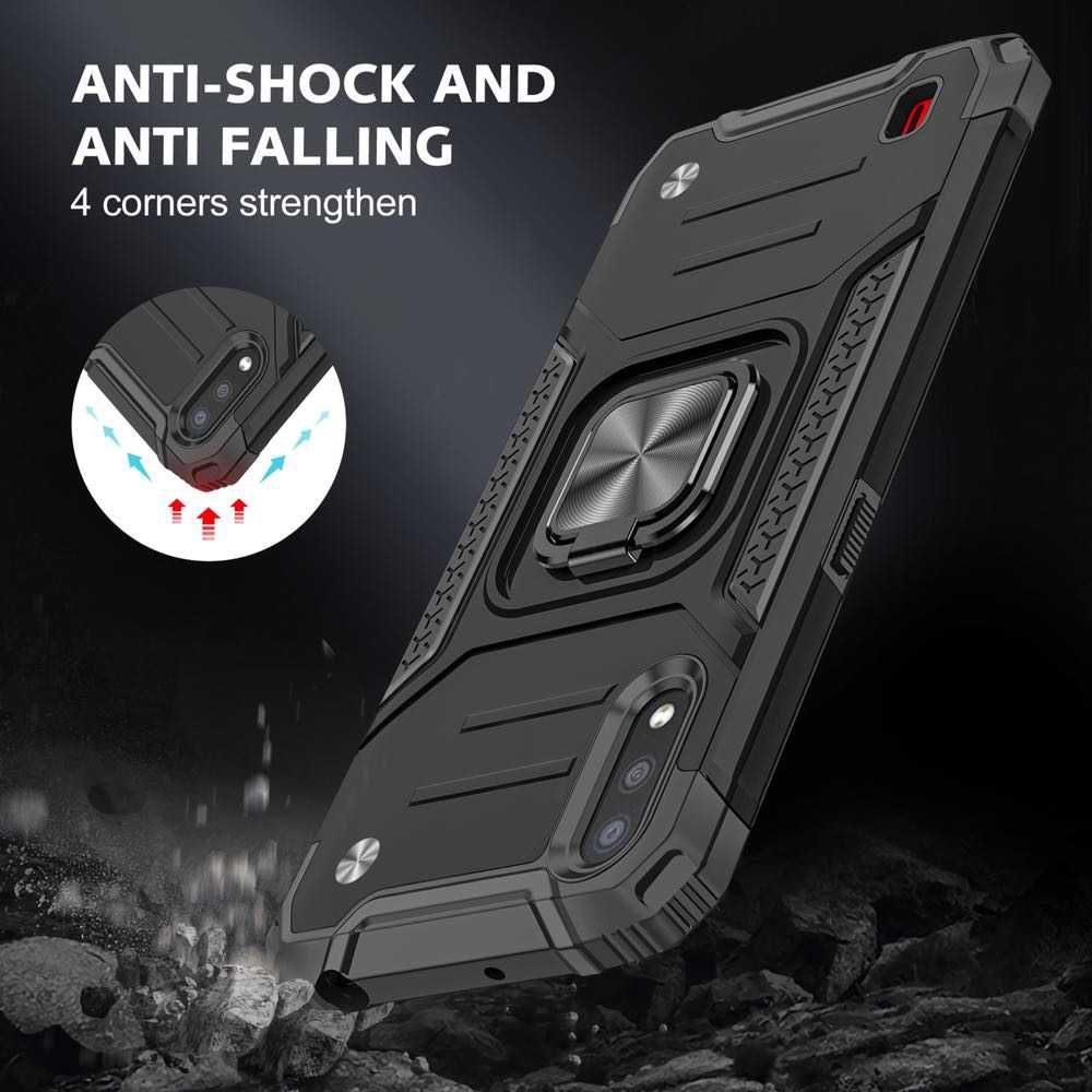Samsung Galaxy A01 Case Armor Shockproof with Ring Holder - Black