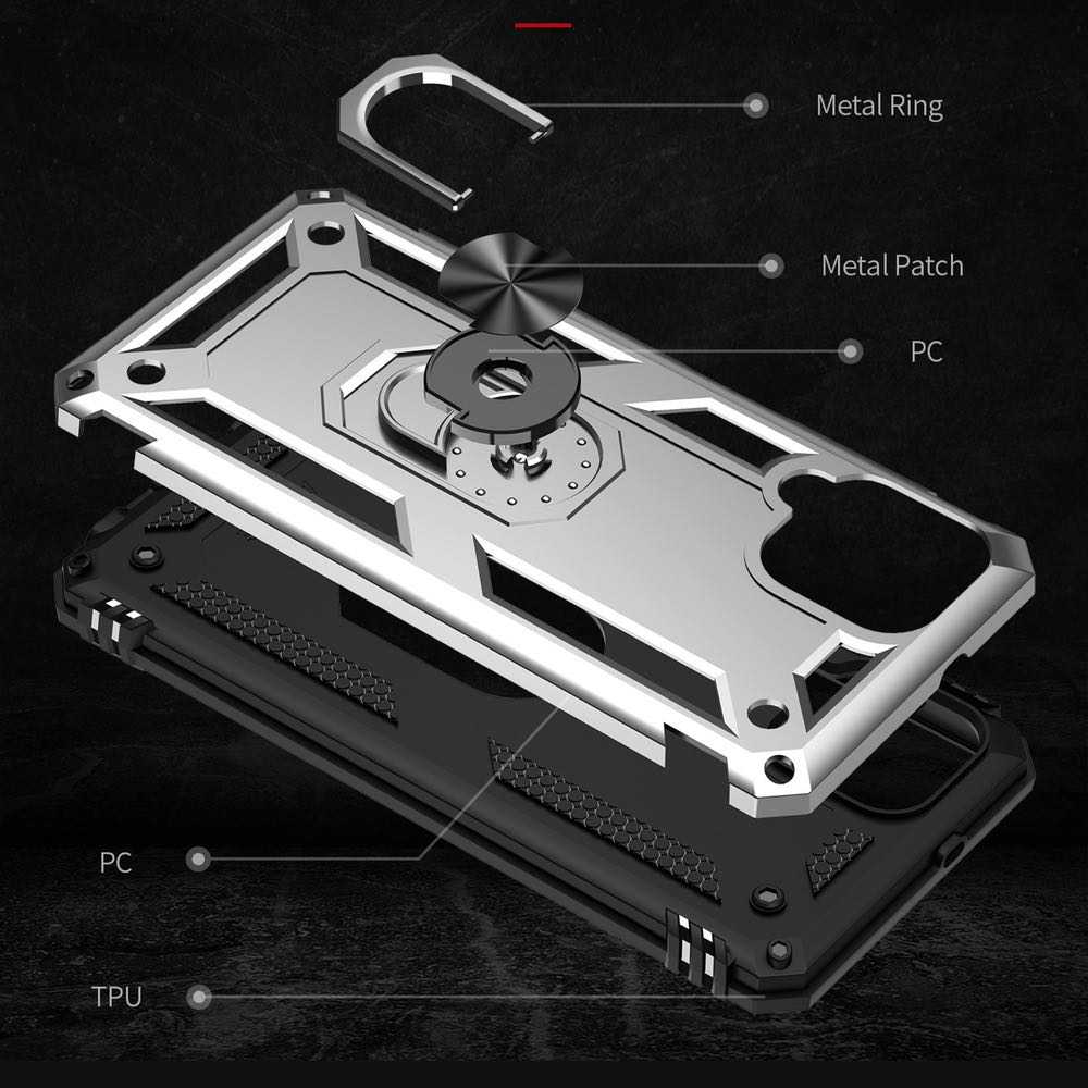Samsung Galaxy A22 4G Case With Metal Ring Holder - Silver