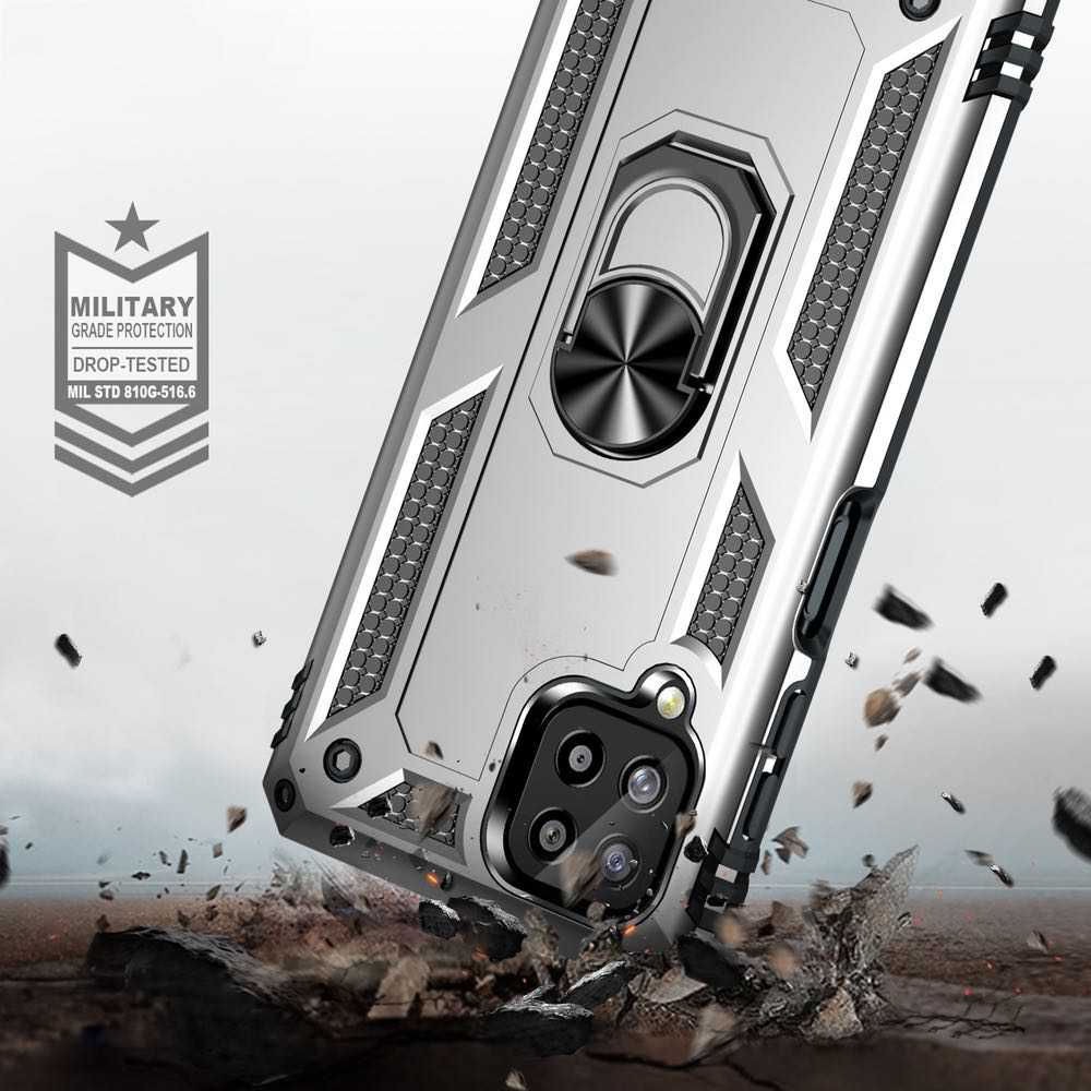 Samsung Galaxy A22 4G Case With Metal Ring Holder - Silver