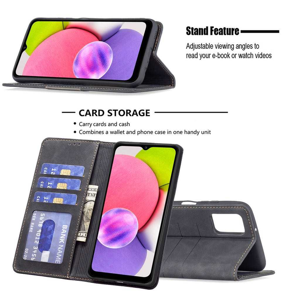 Samsung Galaxy A03s Case PU Leather Magnetic Flip - Black