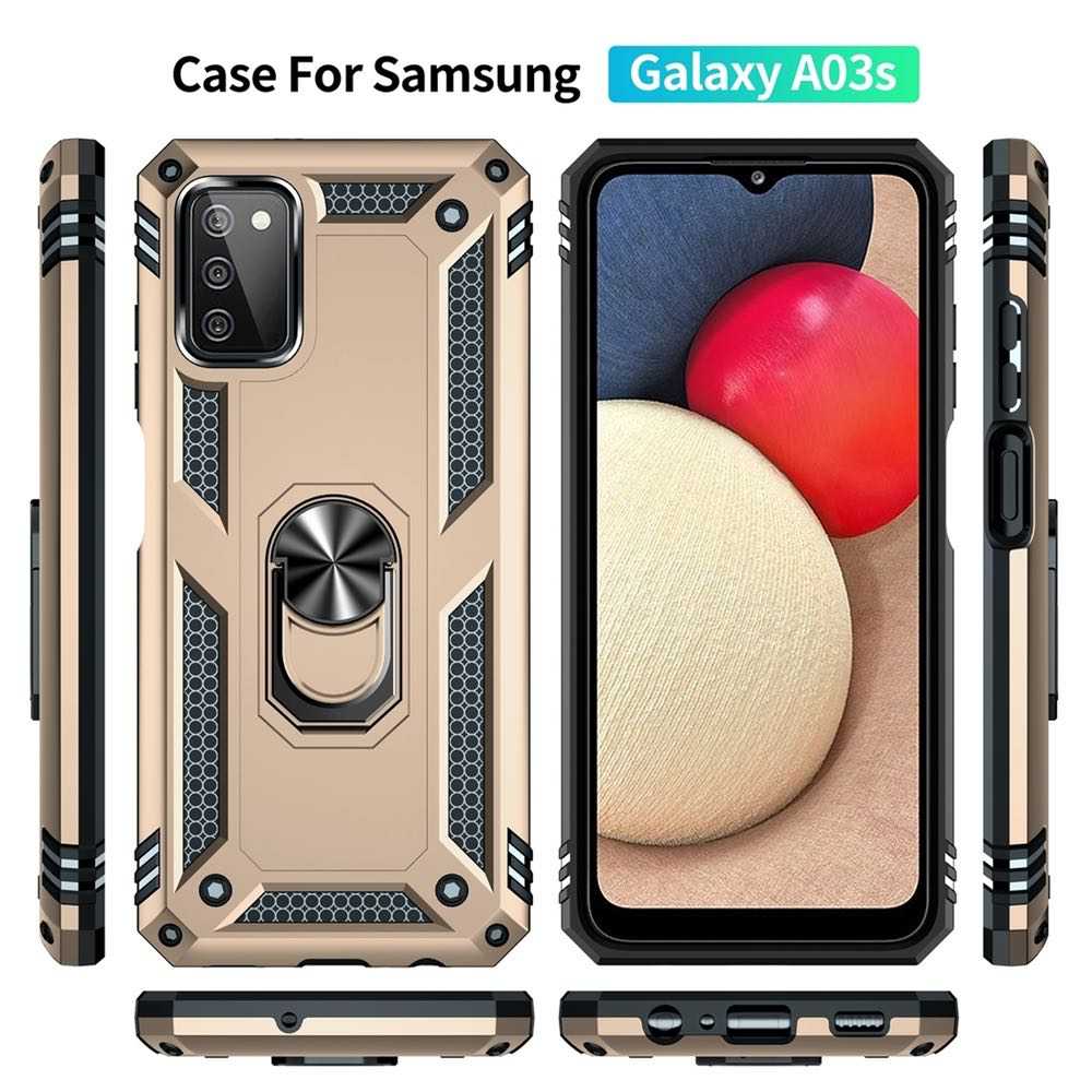 Samsung A03s Shockproof Strong Case With Ring Holder - Gold