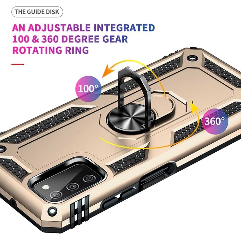 Samsung A03s Shockproof Strong Case With Ring Holder - Gold