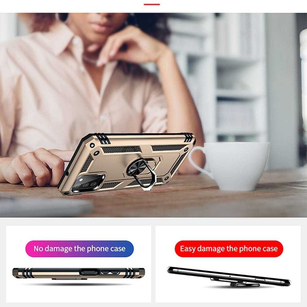 Samsung A03s Shockproof Strong Case With Ring Holder - Gold