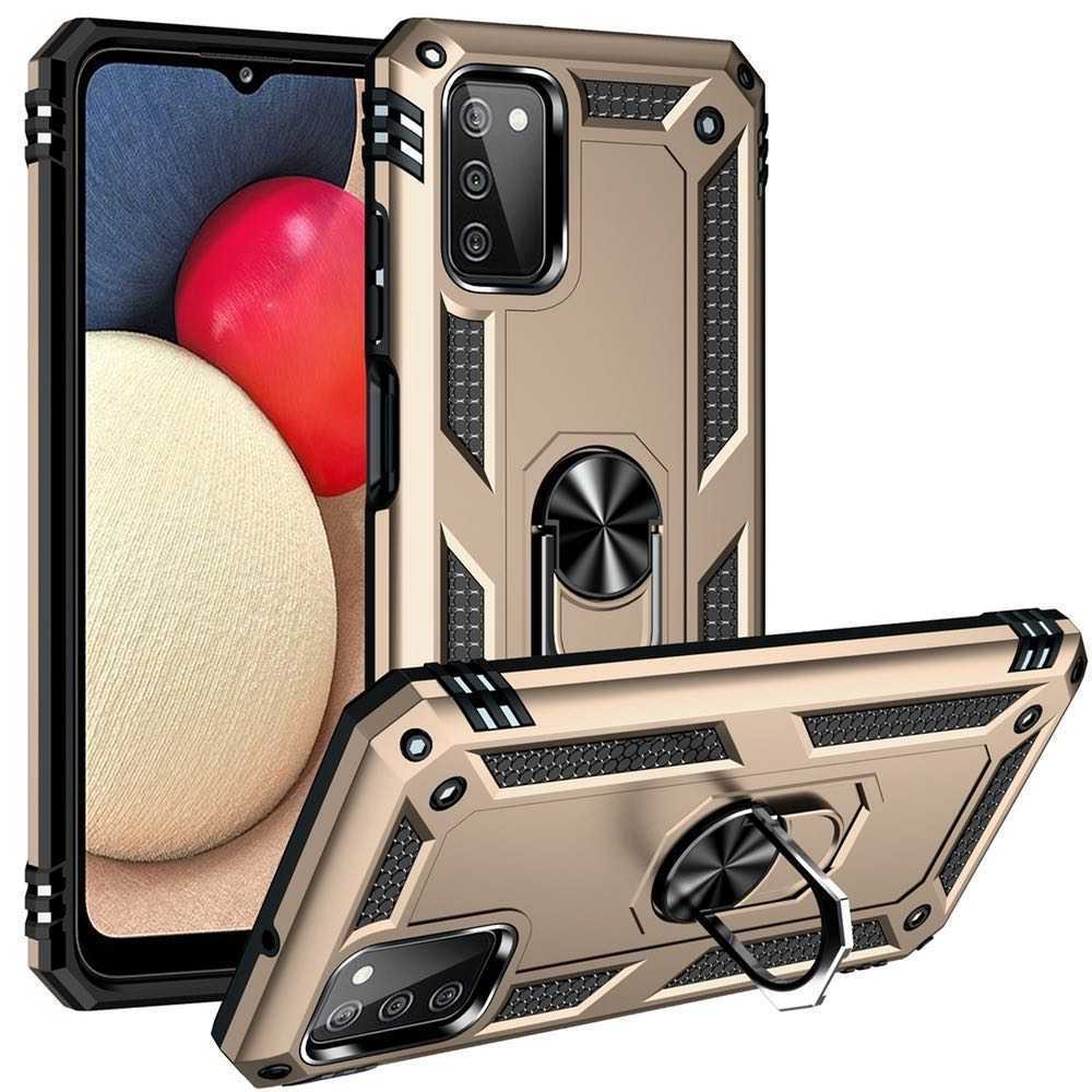 Samsung A03s Shockproof Strong Case With Ring Holder - Gold