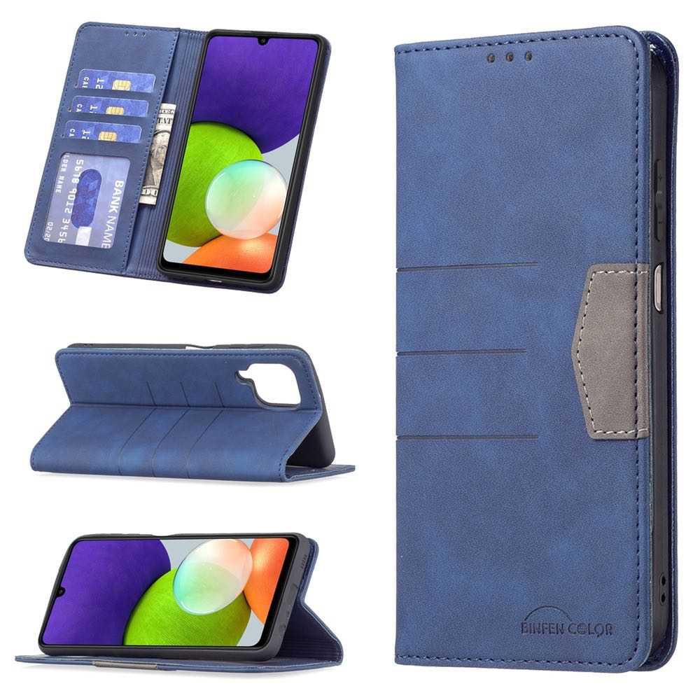 Magnetic Splicing Leather Protective Samsung A22 4G Case - Blue