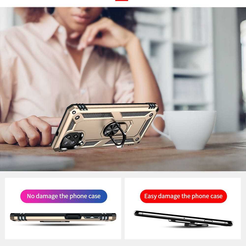 Samsung Galaxy A22 4G Case with Metal Ring Holder - Gold