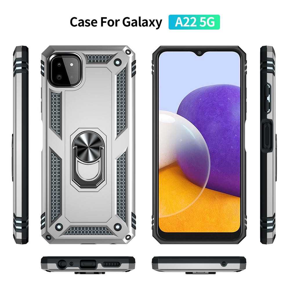 Samsung Galaxy A22 5G Case Protective With Ring Holder - Silver