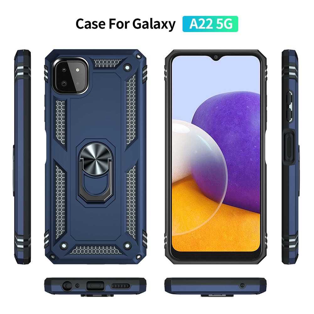 Samsung Galaxy A22 5G Case Shockproof Metal Ring Holder - Blue