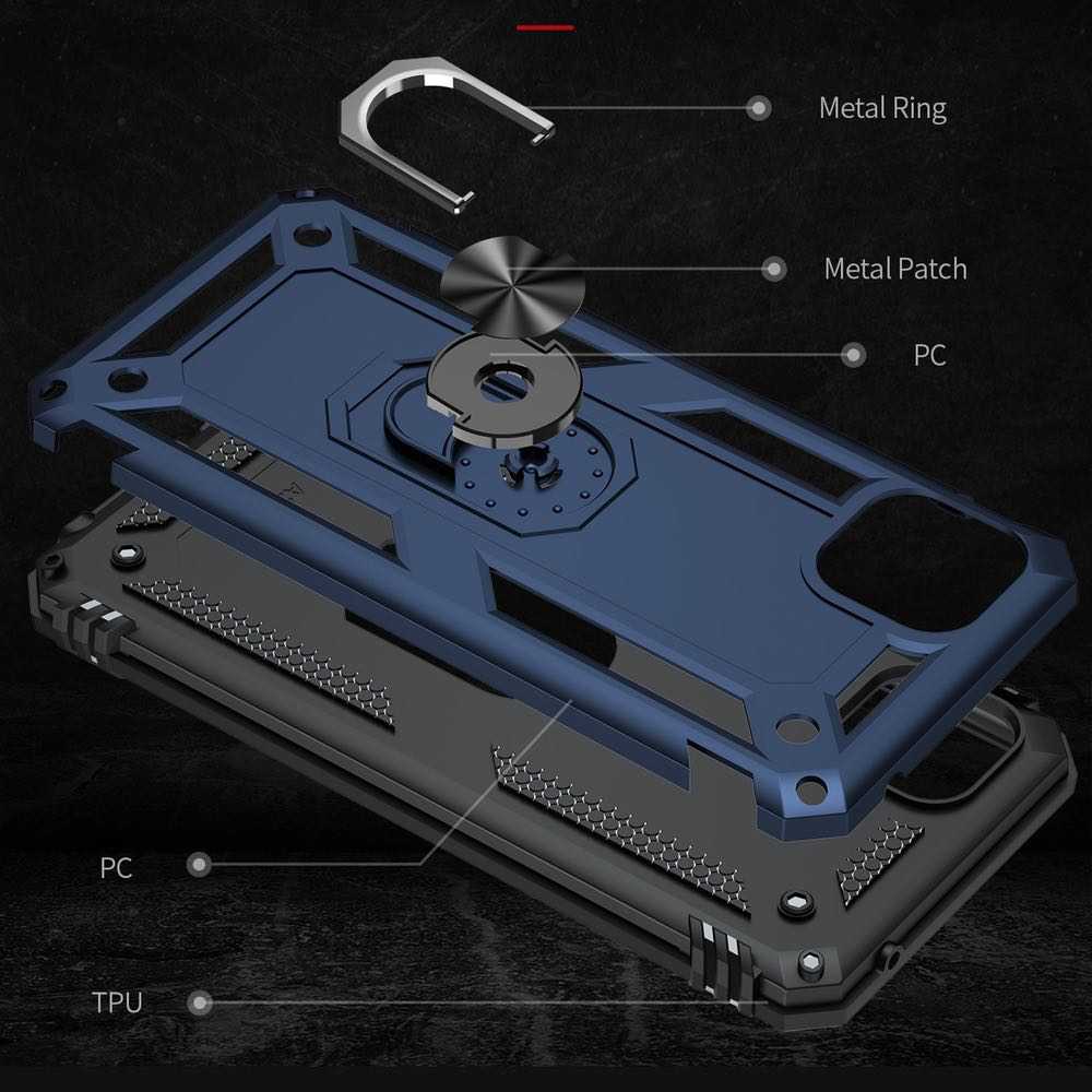 Samsung Galaxy A22 5G Case Shockproof Metal Ring Holder - Blue