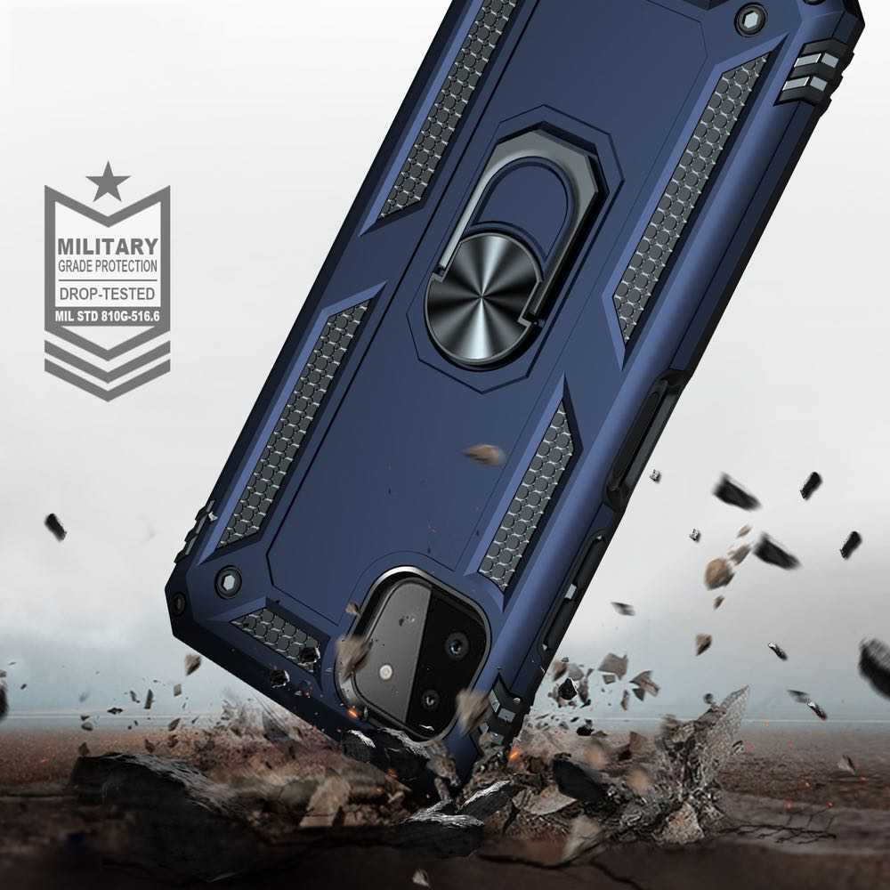 Samsung Galaxy A22 5G Case Shockproof Metal Ring Holder - Blue