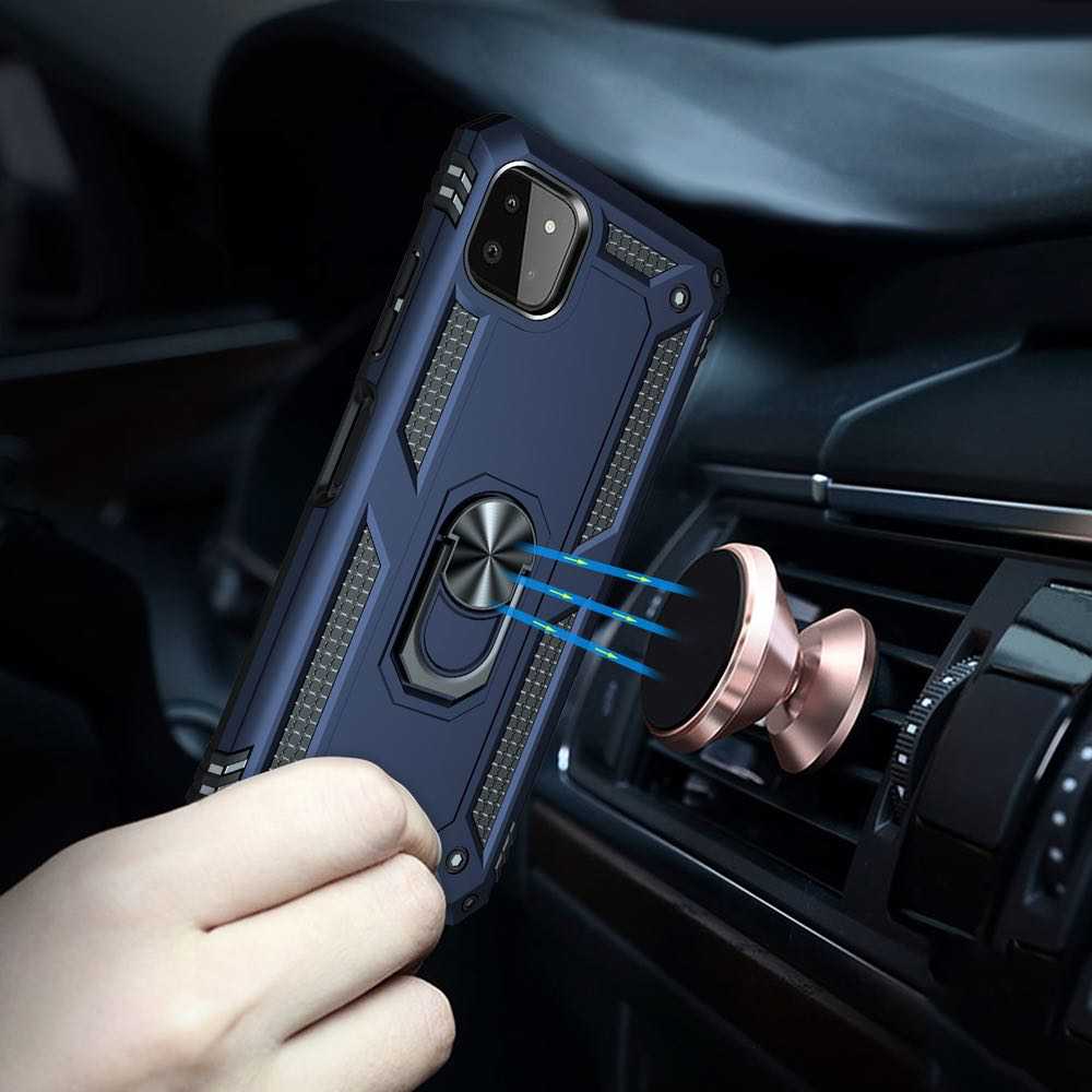 Samsung Galaxy A22 5G Case Shockproof Metal Ring Holder - Blue