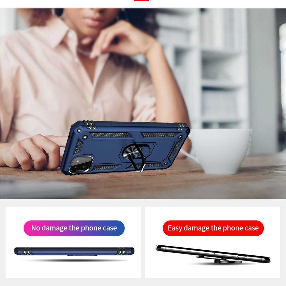 Samsung Galaxy A22 5G Case Shockproof Metal Ring Holder - Blue