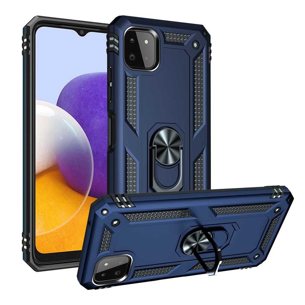 Samsung Galaxy A22 5G Case Shockproof Metal Ring Holder - Blue
