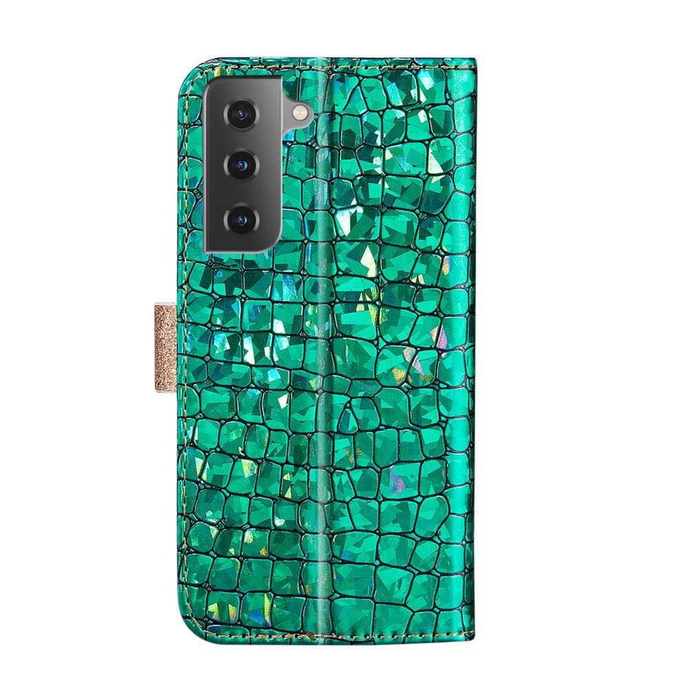Samsung Galaxy S21 Case Glitter Powder Crocodile Texture Green