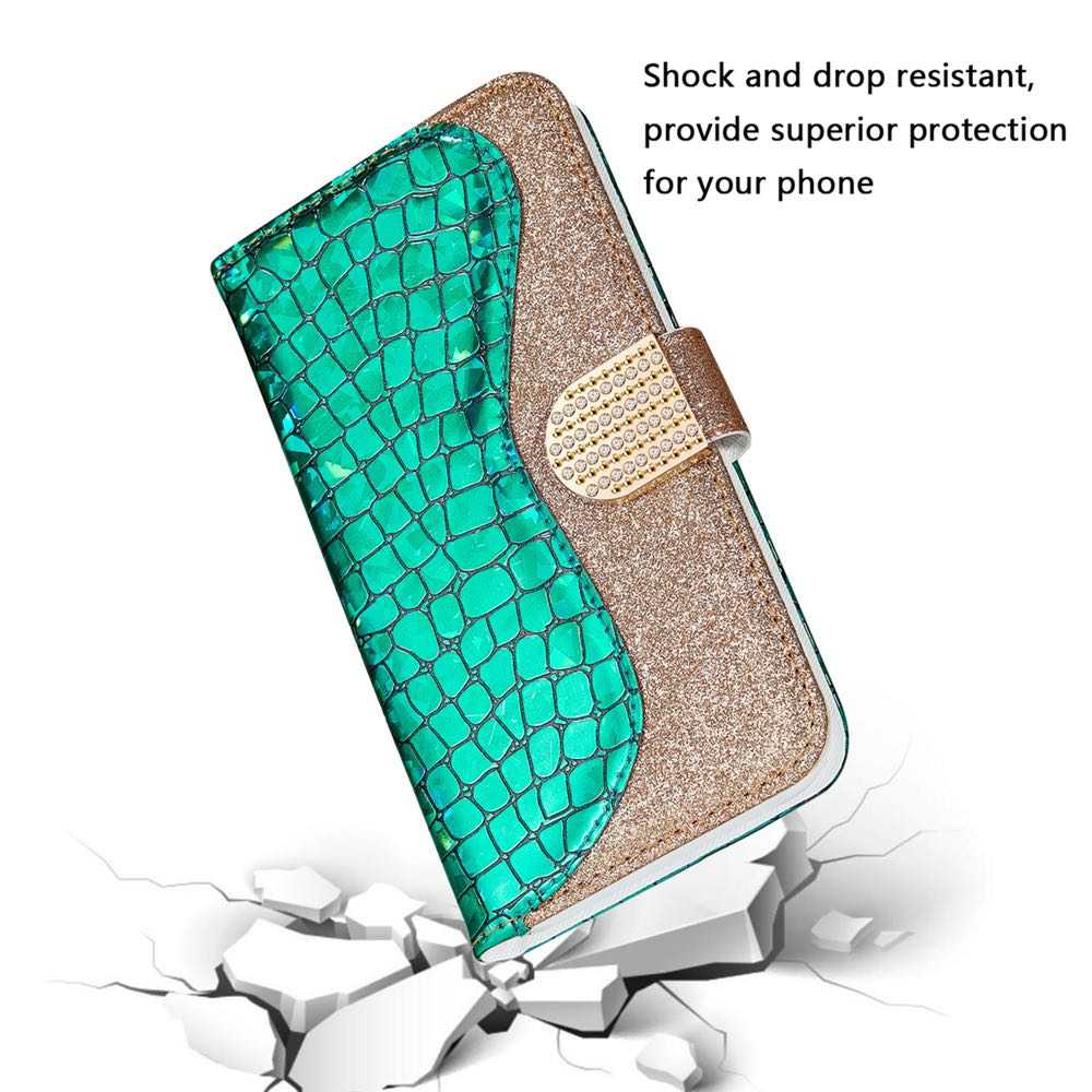 Samsung Galaxy S21 Case Glitter Powder Crocodile Texture Green
