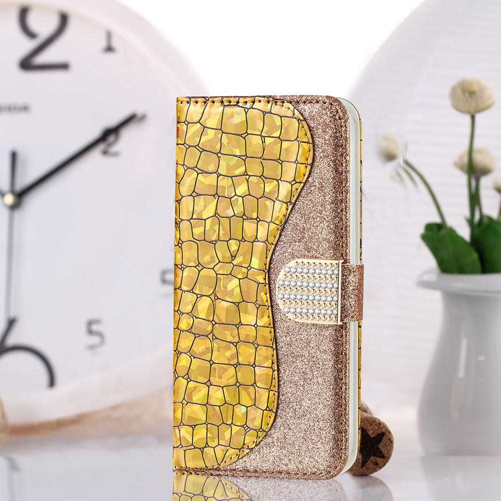 Samsung Galaxy S21 Case Glitter Powder Crocodile Texture Gold