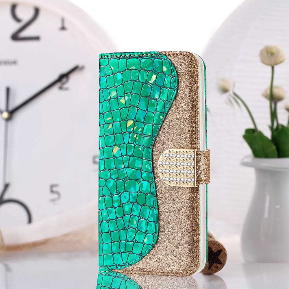 Samsung Galaxy S21 Case Glitter Powder Crocodile Texture Green