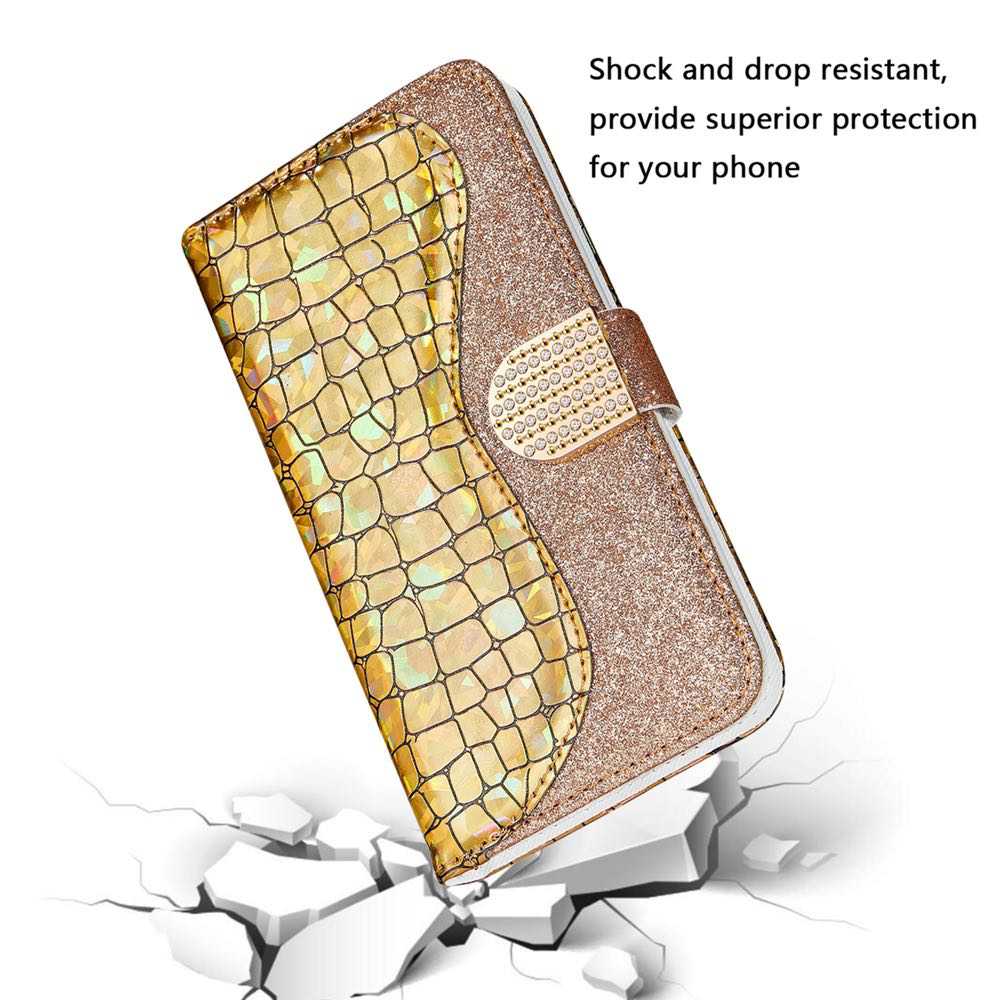 Samsung Galaxy S21 Plus Case Glitter Powder Crocodile Texture - Gold