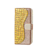 Glitter Powder Matching Crocodile Texture PU Leather Samsung Galaxy S21 Ultra Case