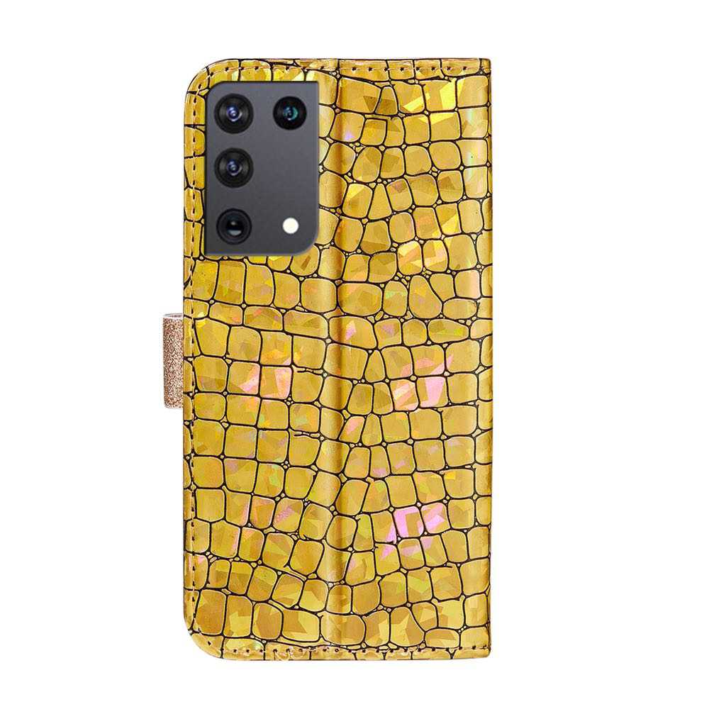 Glitter Powder Matching Crocodile Texture PU Leather Samsung Galaxy S21 Ultra Case