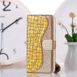 Glitter Powder Matching Crocodile Texture PU Leather Samsung Galaxy S21 Ultra Case