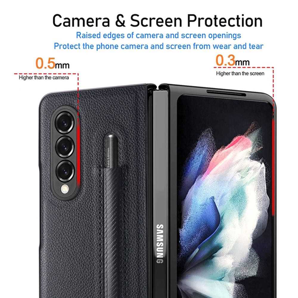 Samsung Galaxy Z Fold 3 5G Case Litchi Pattern Foldable - Black