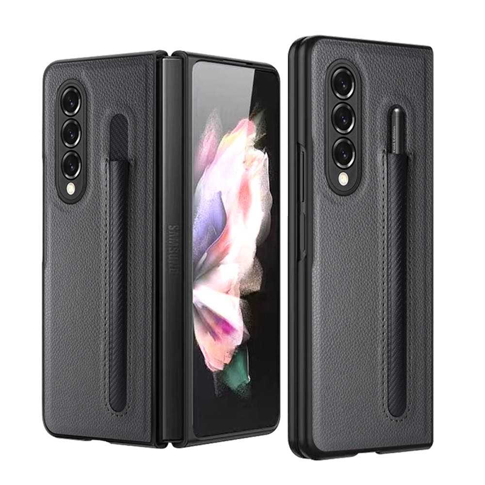 Samsung Galaxy Z Fold 3 5G Case Litchi Pattern Foldable - Grey