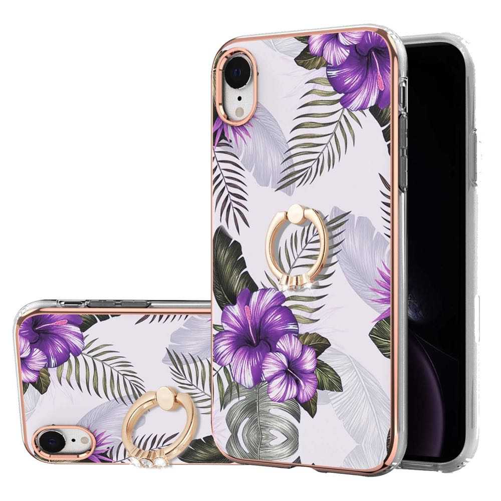 iPhone XR Back Secure Protect Case with Ring Holder -Flowers