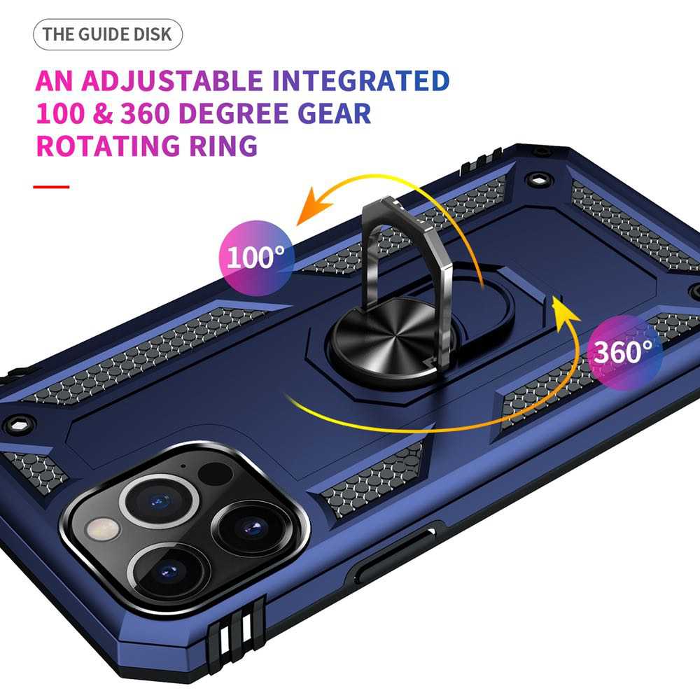 iPhone 13 Pro Max Case Shockproof Metal Ring Holder - Blue