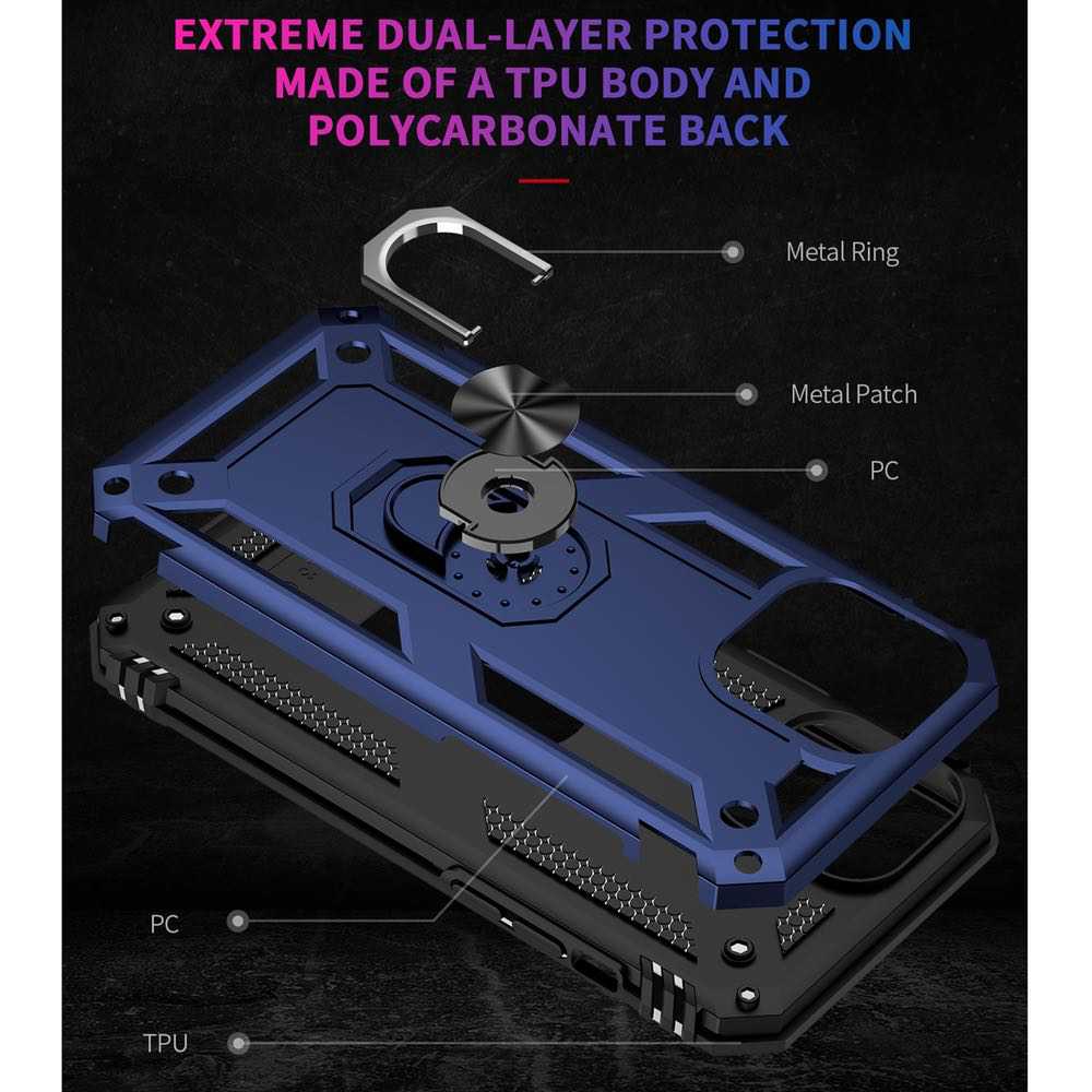 iPhone 13 Pro Max Case Shockproof Metal Ring Holder - Blue