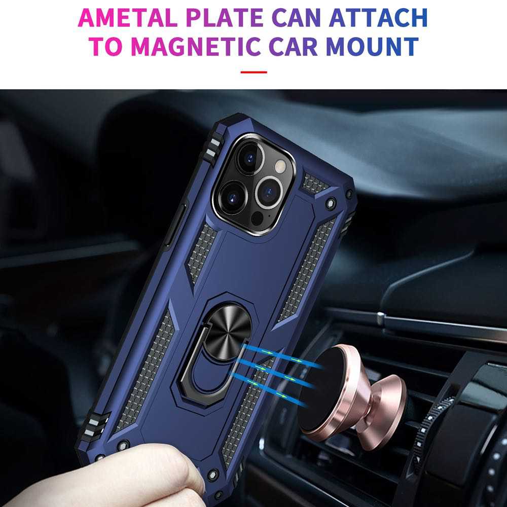 iPhone 13 Pro Max Case Shockproof Metal Ring Holder - Blue
