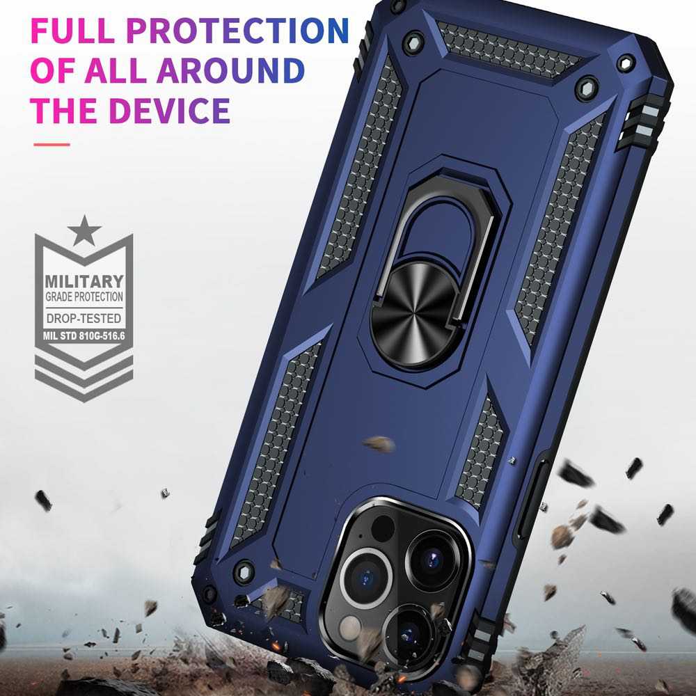 iPhone 13 Pro Max Case Shockproof Metal Ring Holder - Blue
