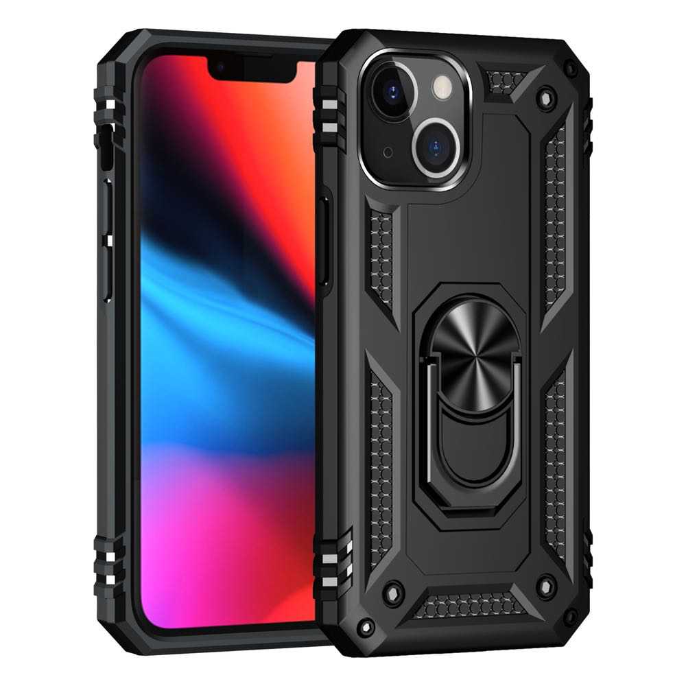 iPhone 13 Case With Metal Ring Rotating Holder - Black